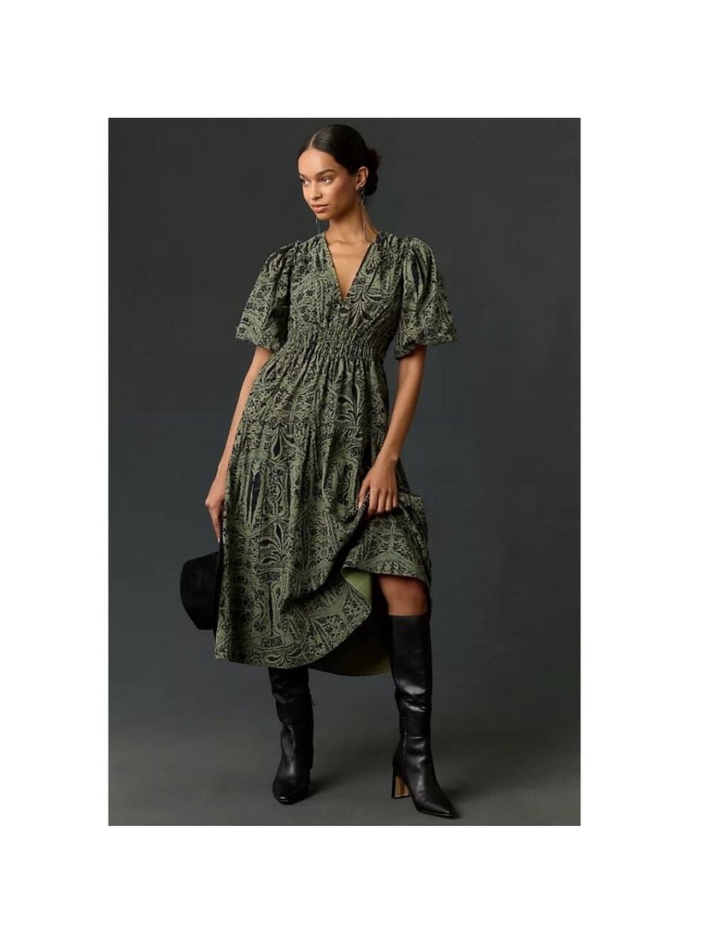Anthropologie Pilcro Sage Green Paisley V‑Neck Midi Dress Small